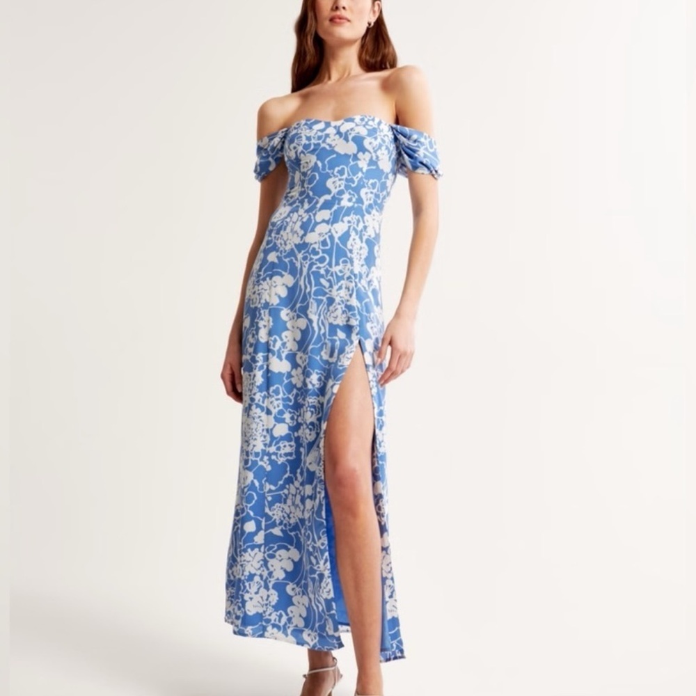 Abercrombie & Fitch Camille Blue Strapless Off the Shoulder Floral Dress
